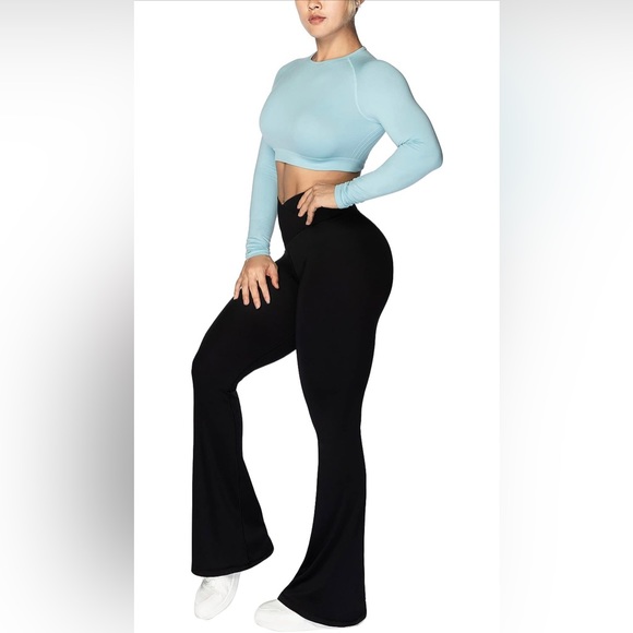 Sunzel Yoga Pants Flare Legging, High-Waisted, Wide Leg Black 30 inseam - Picture 5 of 9